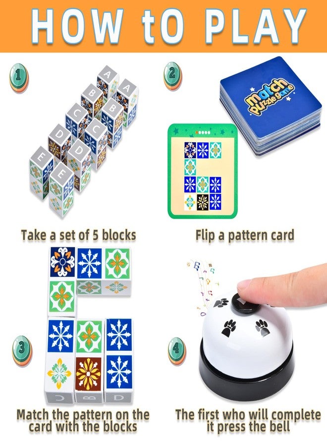 varbertos Wooden Matching Game Puzzle Games, Pattern Block Match Puzzles Building Cubes with Bell for Kids and Adults Toys Board Games for Family Night - Image 4